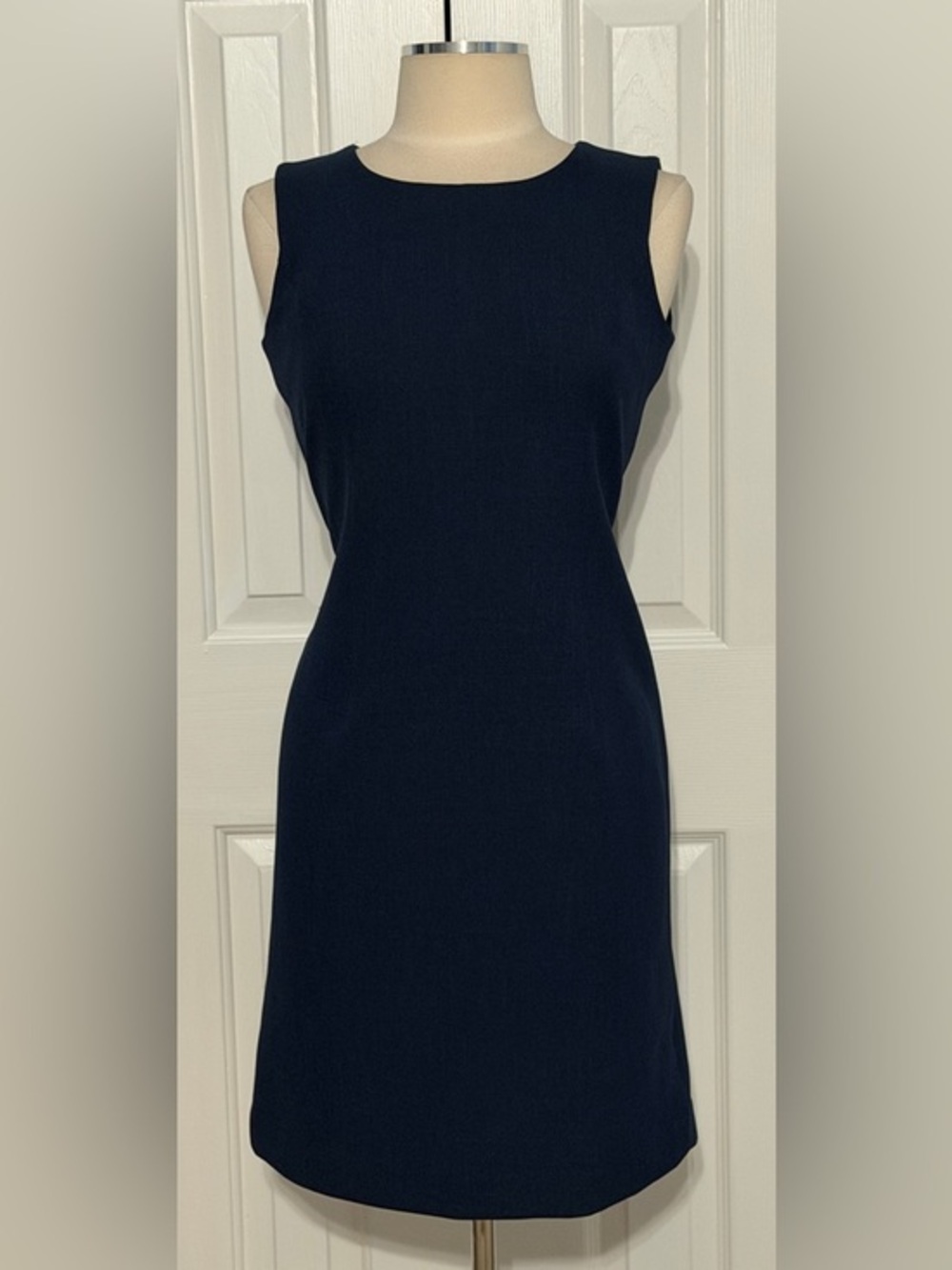 Leslie Fay Petite Navy Sheath Dress Sleeveless Back Zip Career Size 6P